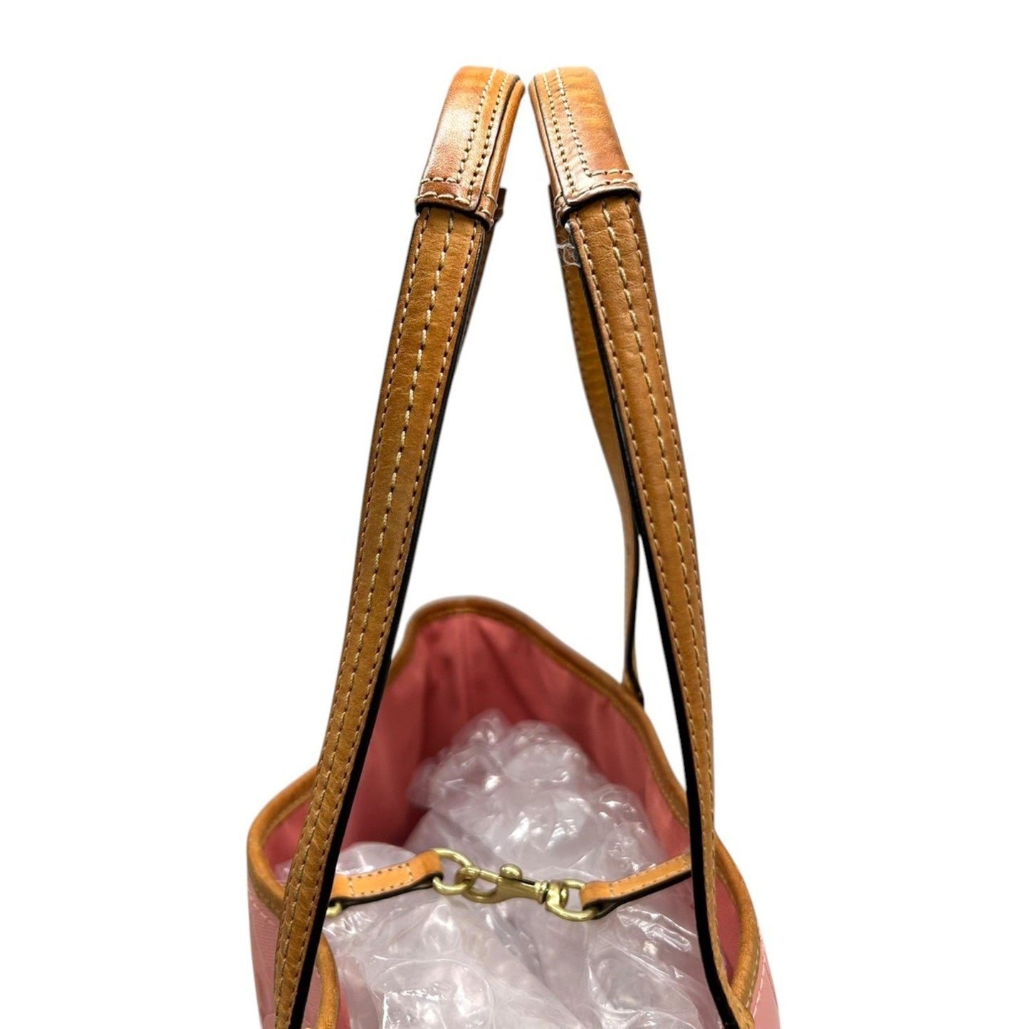 Coach Tote Bag Handbag F23621 Signature Patent Leather Pink Brown