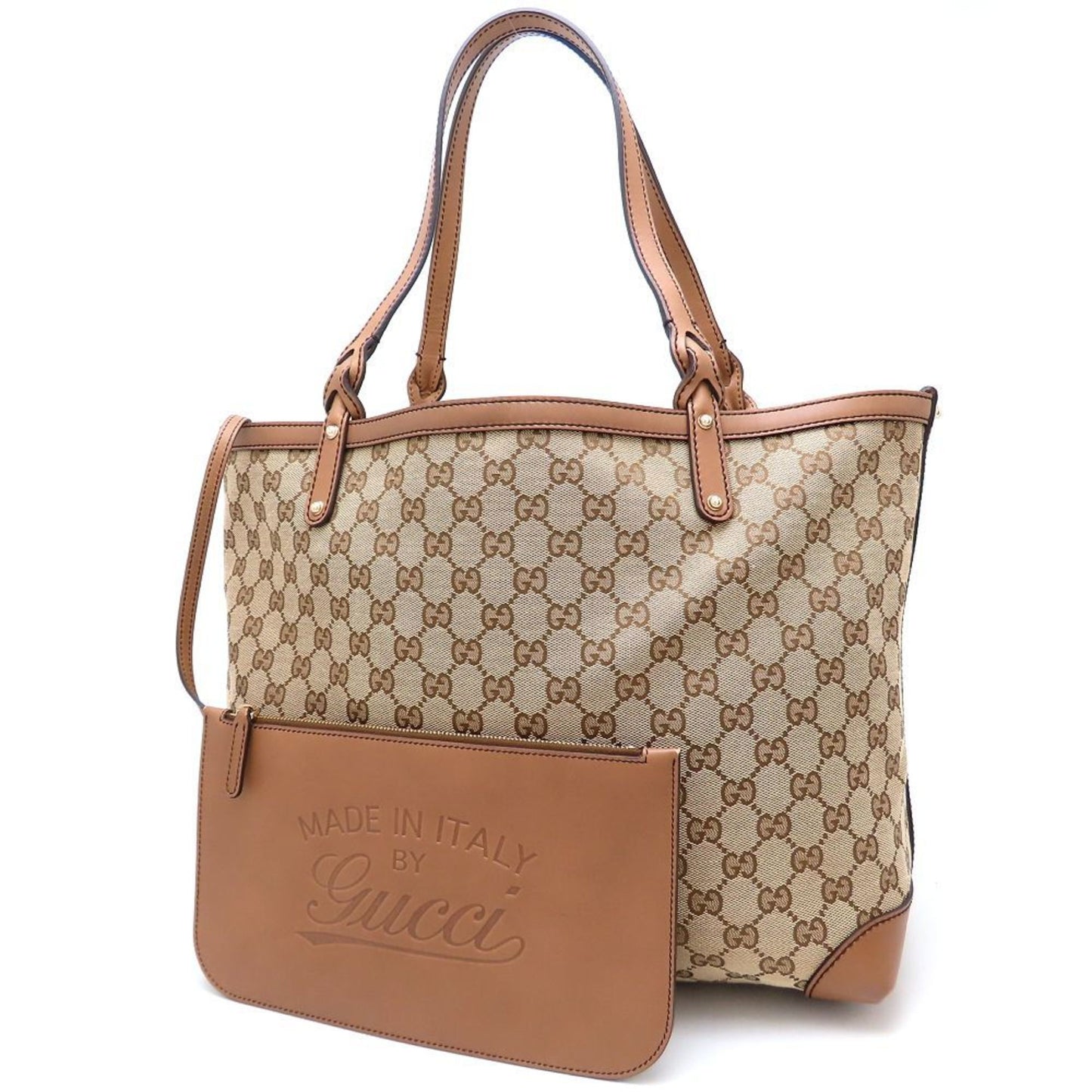 Gucci 247209 Tote Bag Gg Canvas X Leather Beige Brown