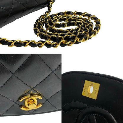 Chanel Matelasse Coco Mark Lambskin Chain Shoulder Bag Pochette Black 21404