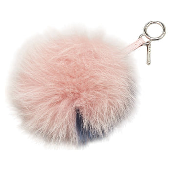 Fendi Pom-Pom Charm Key Ring Keychain 7Sr45R Pink Blue Fur Leather