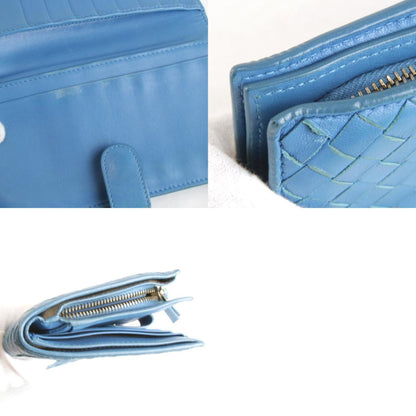 Bottegaveneta Bottega Veneta Intrecciato 114074 Bi-Fold Wallet Leather Blue