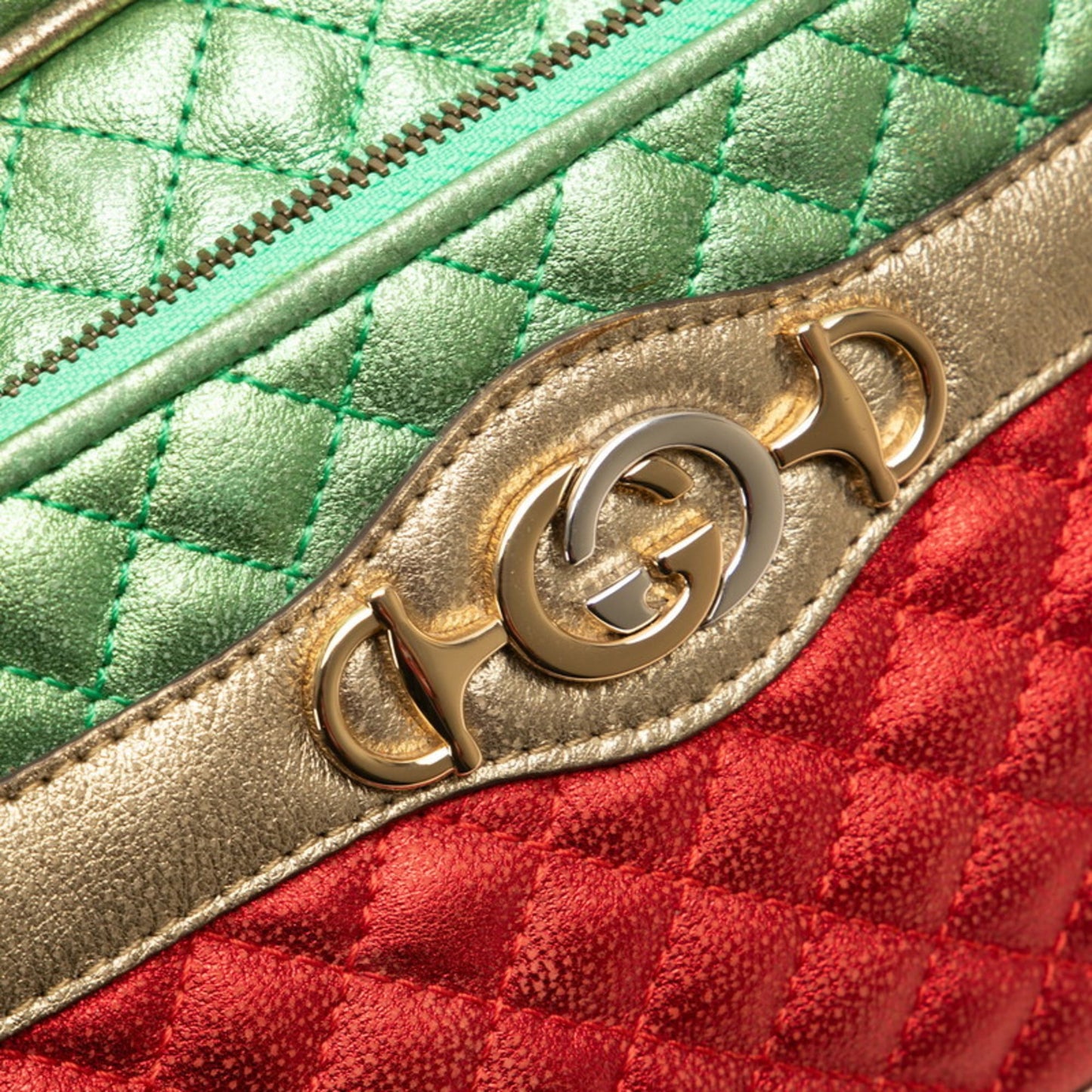 Gucci Laminated Quilted Clutch Bag/Second Bag 540985 Red Green Gold Leather