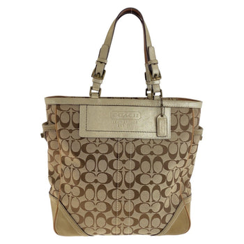Coach Signature Beige Gold Hardware Canvas Tote Bag Shoulder
