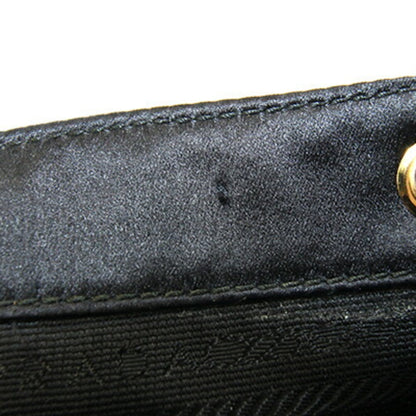 Prada Shoulder Bag In Black Satin With Tassel Embroidery