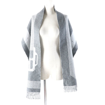 Hermes Sangle Boucle 100% Cashmere Antogracito Gris Clair Fringed Scarf
