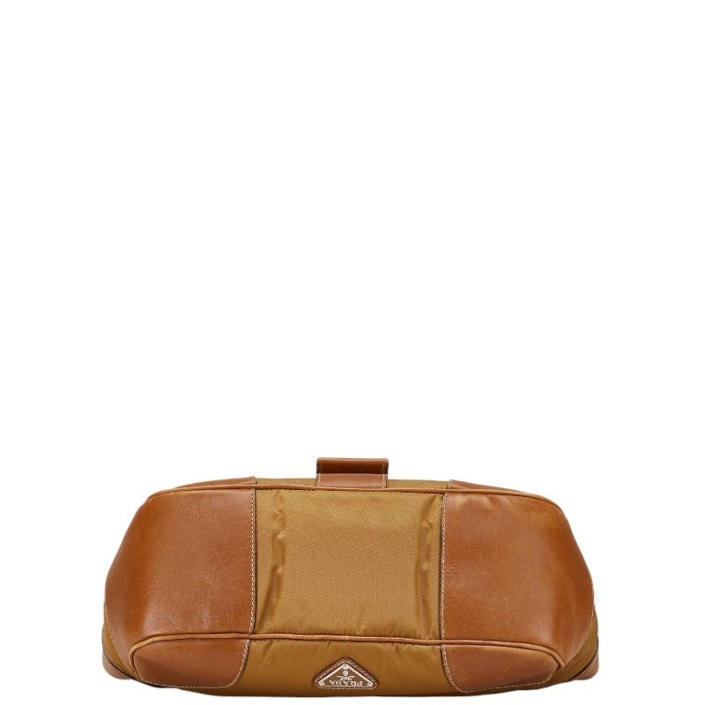 Prada Triangle Logo Plate Handbag Shoulder Bag Brown Nylon Leather