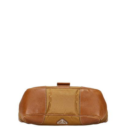 Prada Triangle Logo Plate Handbag Shoulder Bag Brown Nylon Leather