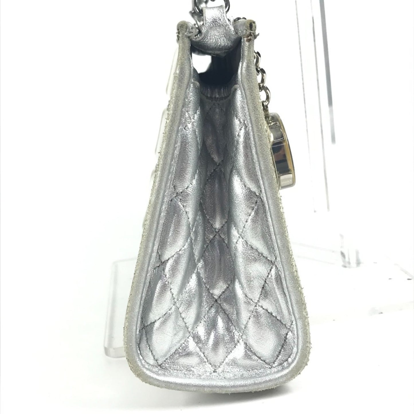 Chanel Cc Coco Mark Logo Ice Cube Chain Shoulder Bag In Silver Leather