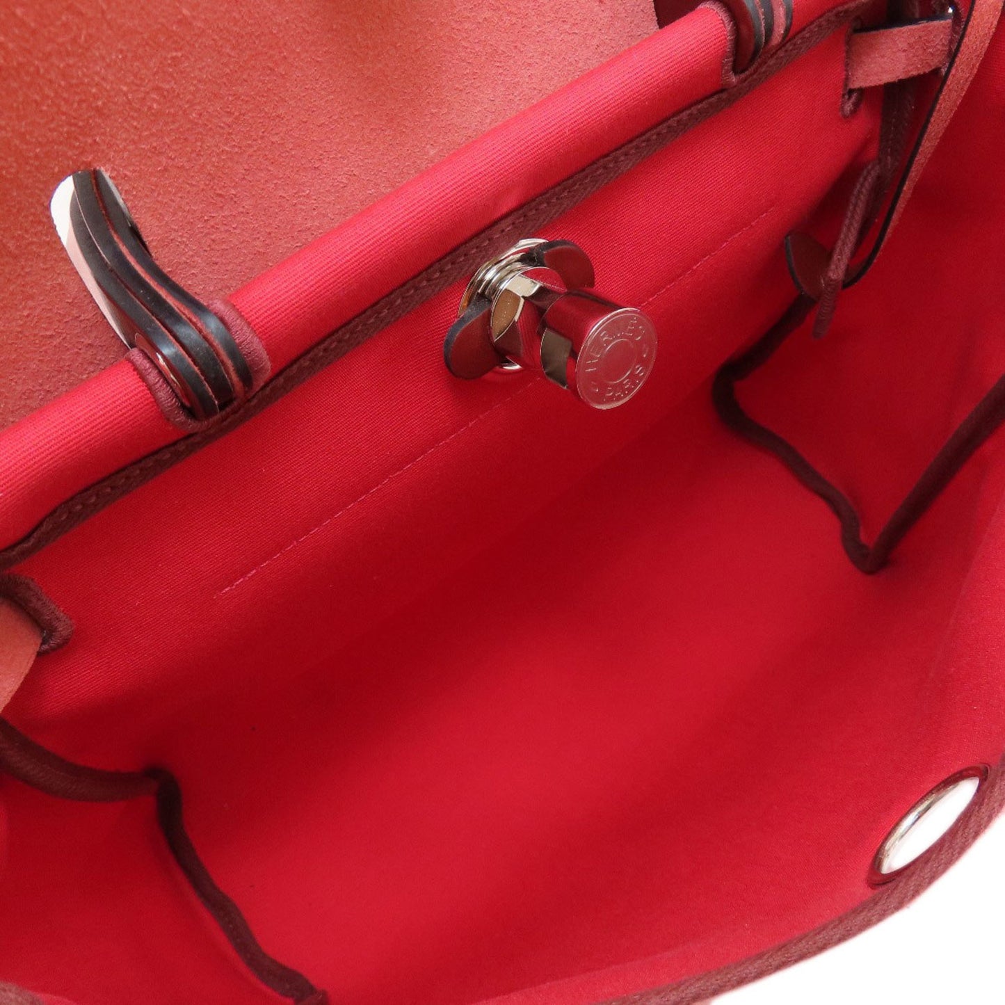 Hermes Airbag Zip Pm Red Handbag Toile Officier