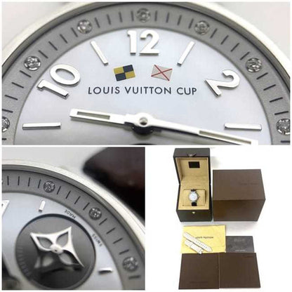 Louis Vuitton Watch Tambour White Shell Silver Brown Amaranth Love Cup Q12Mo Ss Patent Leather