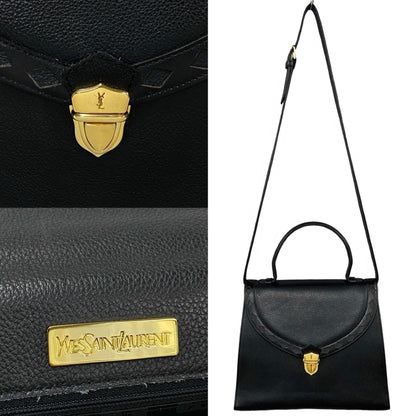 Yves Saint Laurent Logo Hardware Leather 2-Way Shoulder Bag/Handbag Black 31064