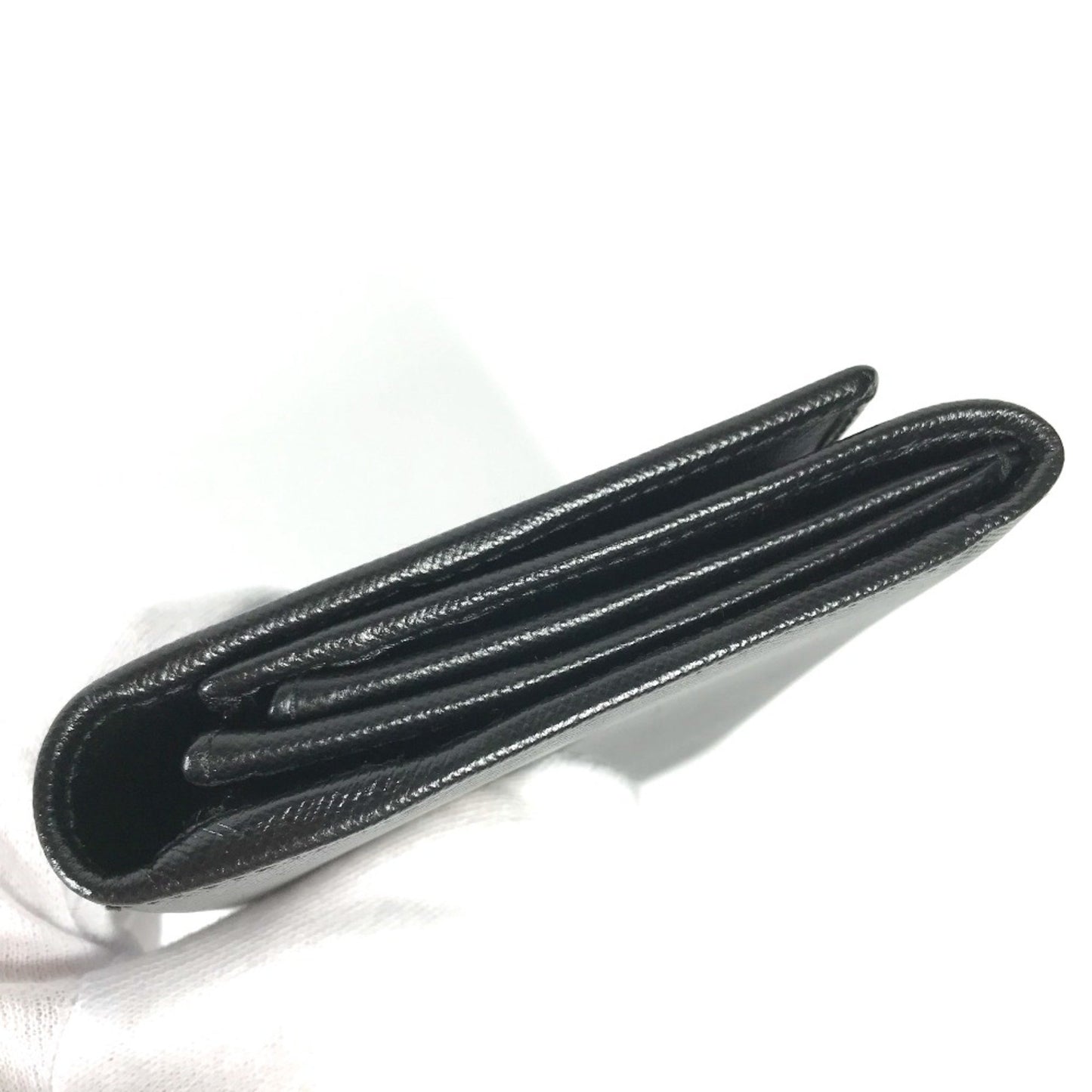 Prada M608A Triangle Logo Triangle Logo Plate Bifold Long Wallet Black