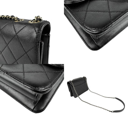 Chanel Shoulder Bag Leather Black Gold