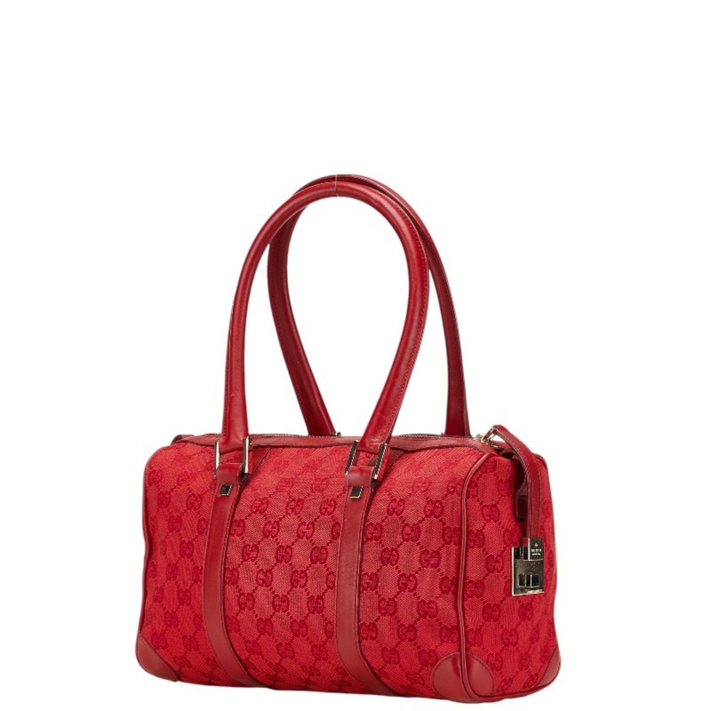 Gucci Gg Canvas Mini Boston Bag Handbag 000 0851 Red Leather
