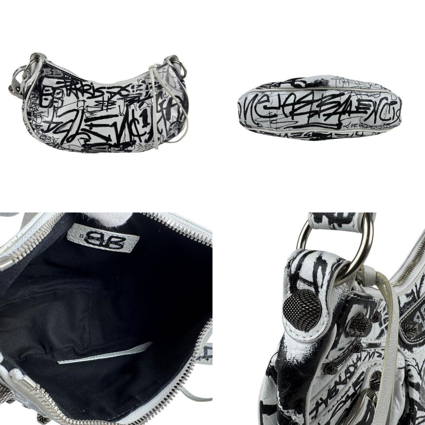 Balenciaga Le Cagole Xs Shoulder Bag In White And Black Leather