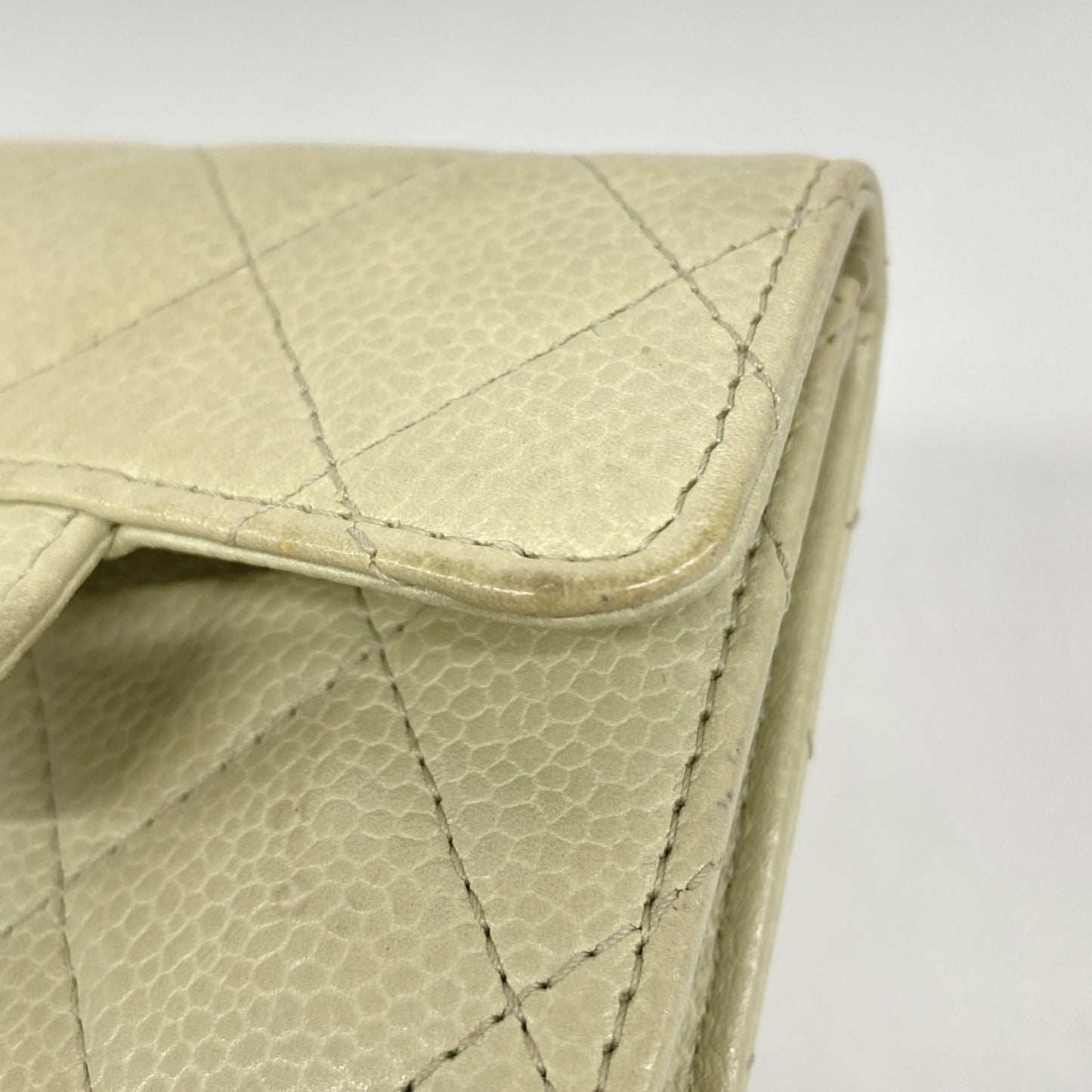 Chanel Matelasse Business Card Case In Beige Caviar Leather