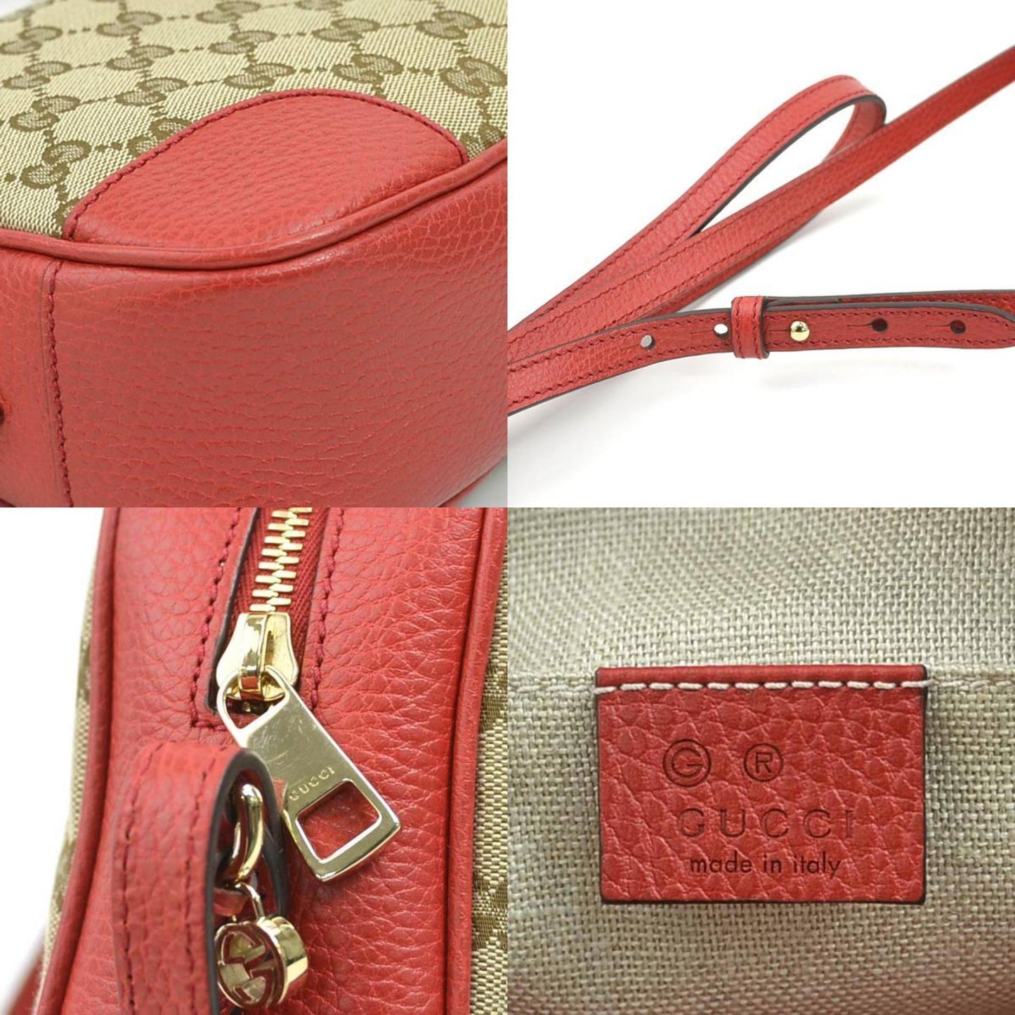 Gucci Gg Canvas And Leather Shoulder Bag In Red Brown