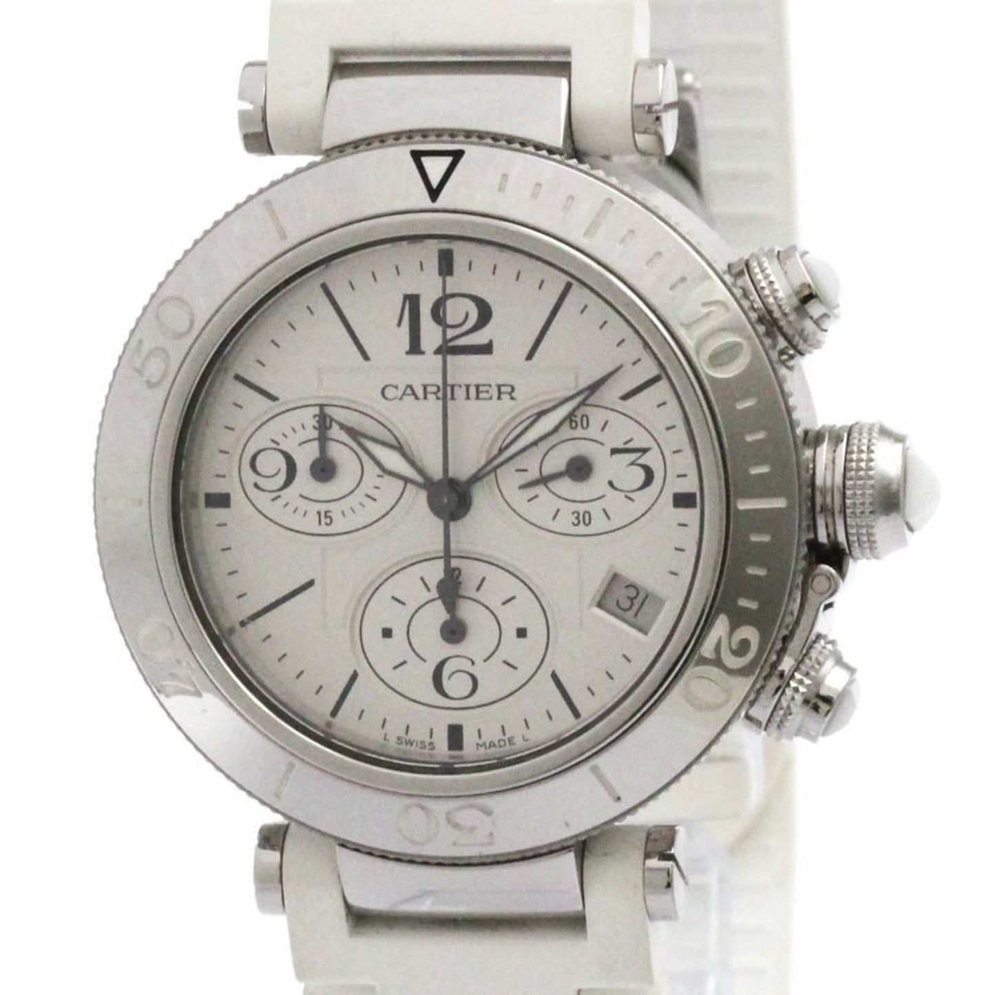 Cartier Pasha Seatimer Steel Quartz Mid Size Watch W3140005 Polished