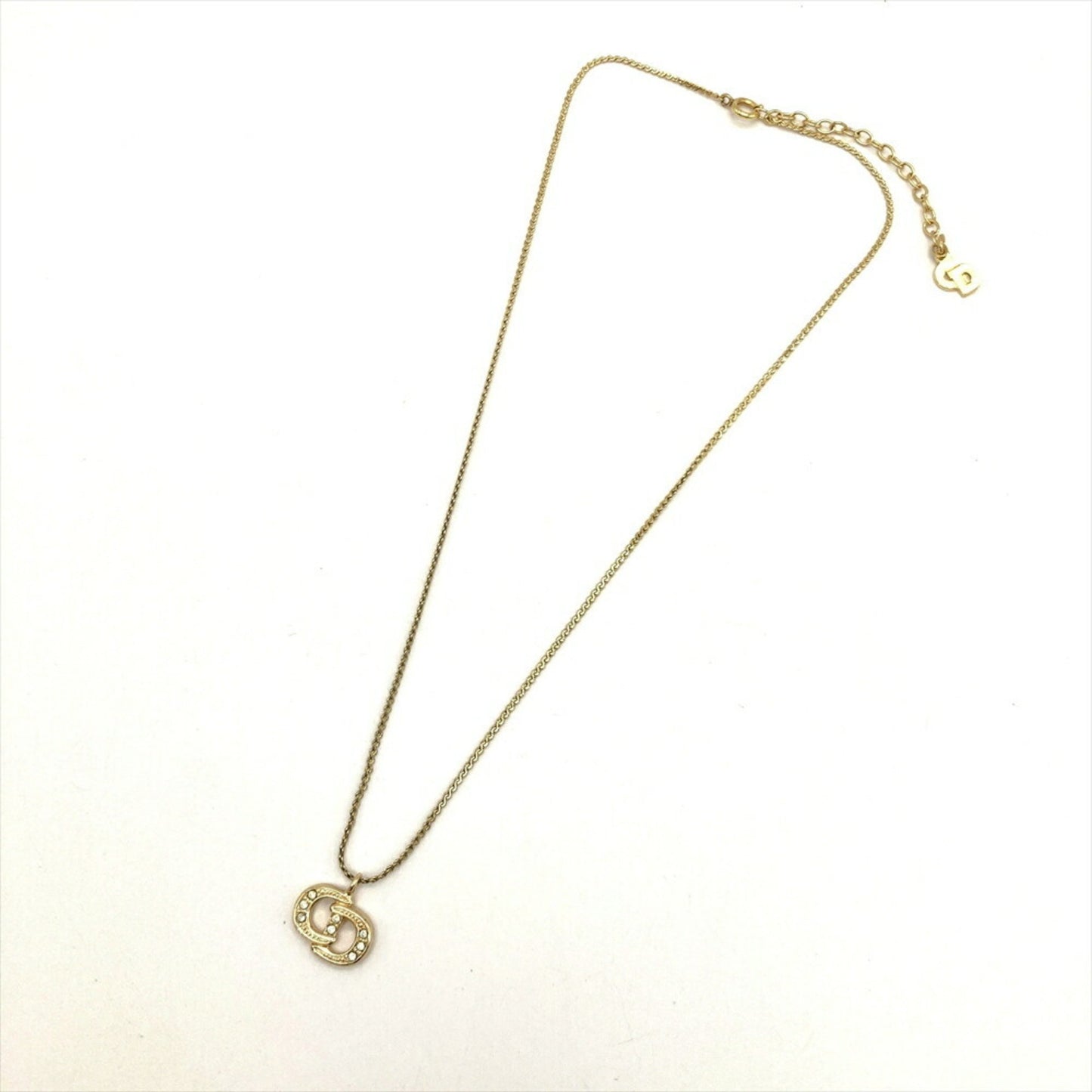 Christian Dior Rhinestone Necklace Metal G Gold Choker