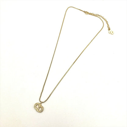Christian Dior Rhinestone Necklace Metal G Gold Choker