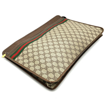 Gucci 017 115 Second Bag Clutch Pouch Gg Supreme Sherry Line Leather Brown