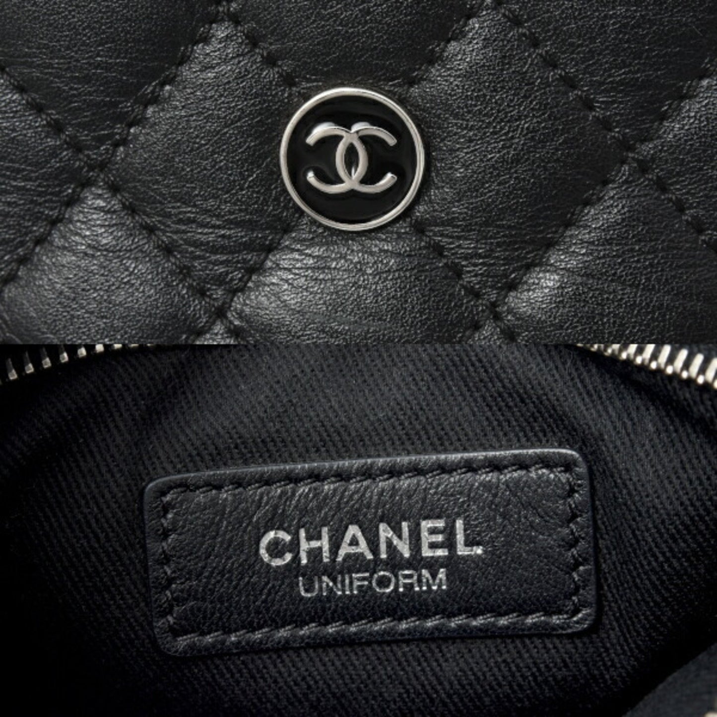 Chanel Chain Shoulder Bag Matelasse Uniform Coco Button Calf Leather Black
