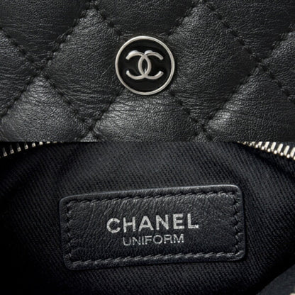 Chanel Chain Shoulder Bag Matelasse Uniform Coco Button Calf Leather Black