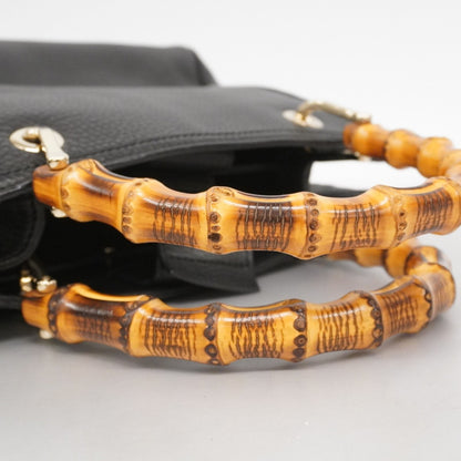 Gucci Bamboo Handbag 336032 Leather Black Champagne 2-Way Bag