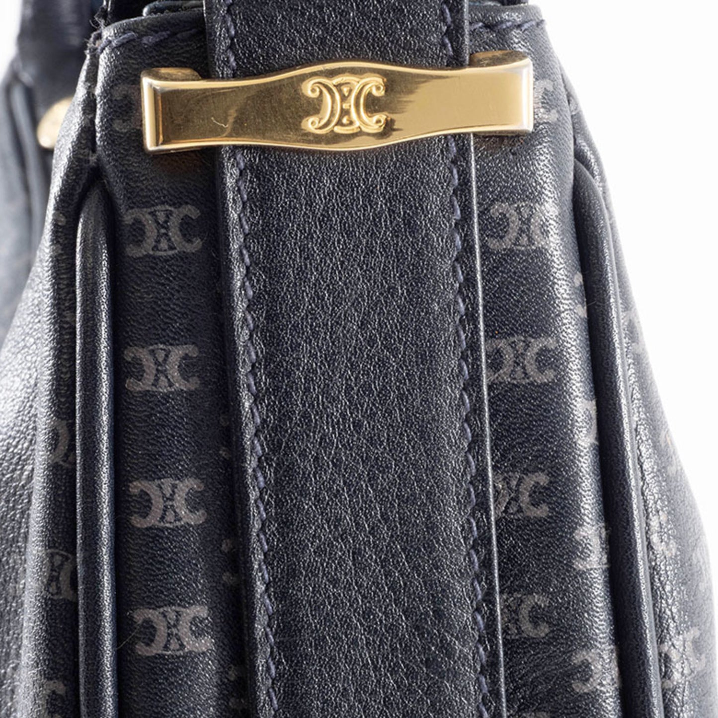 Celine Blason Shoulder Bag In Navy Macadam