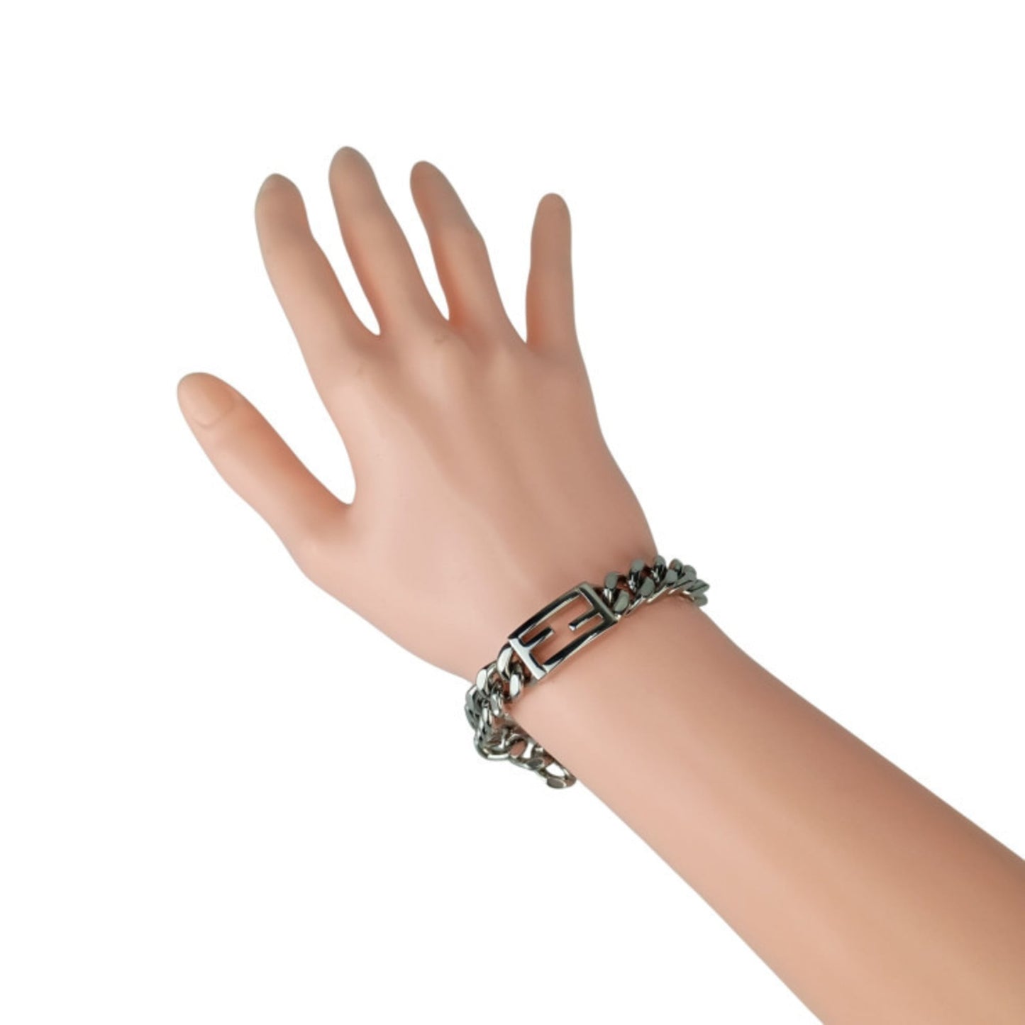 Fendi Ff Baguette Link Chain Bracelet In Silver Metal