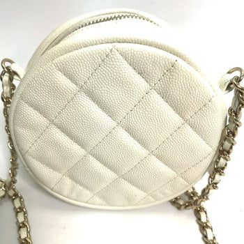 Chanel Cc Coco Mark Pochette Matelasse Quilted Round Chain Shoulder Bag In Caviar Leather