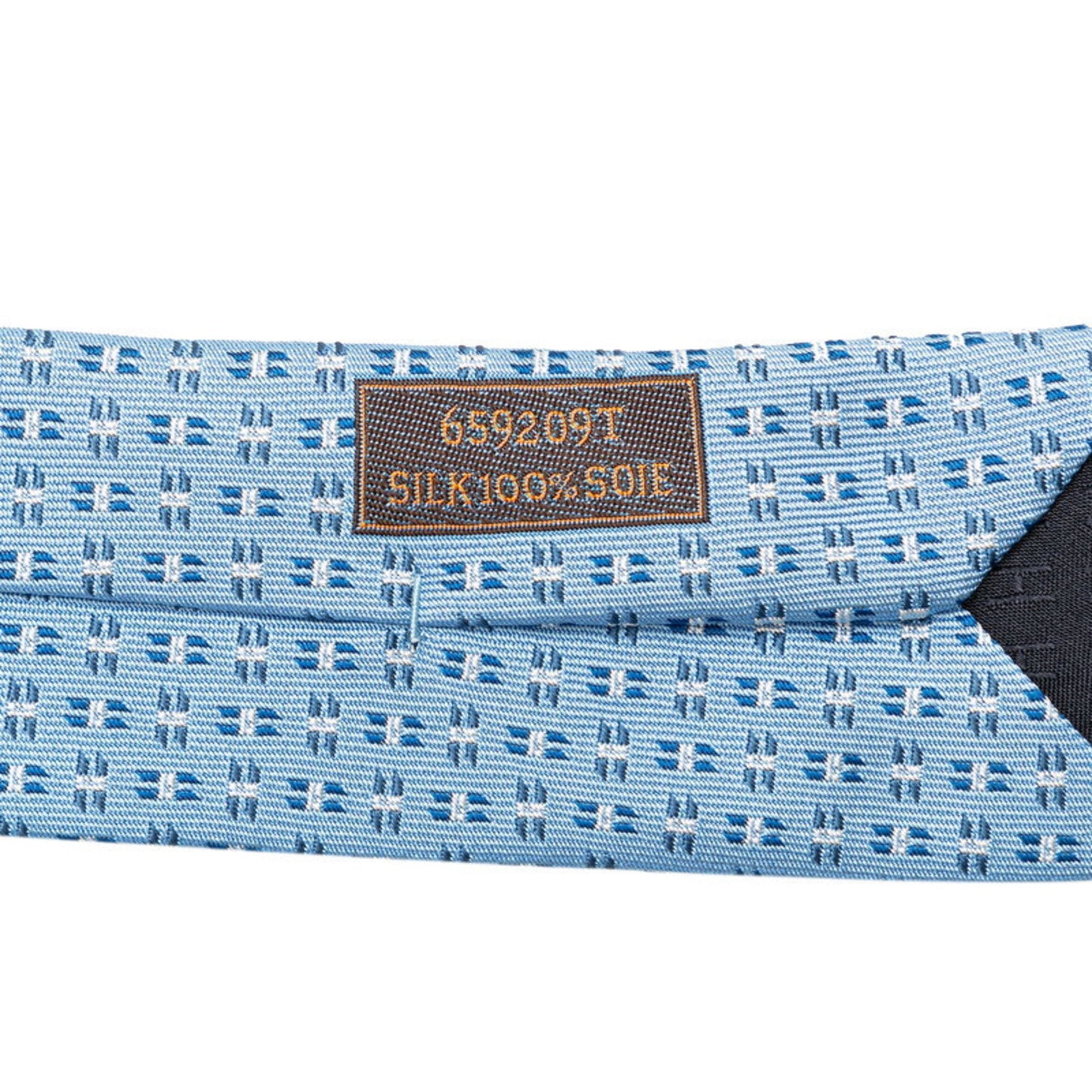 Hermes Tie Light Blue White Silk
