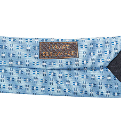 Hermes Tie Light Blue White Silk