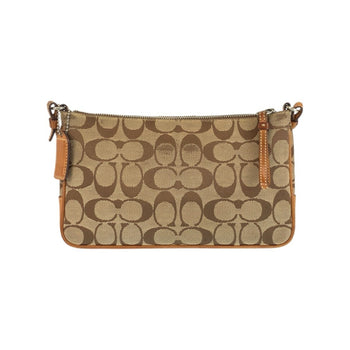 Coach Signature Slim Demi Zip Beige Camel Silver Hardware Canvas Leather 6338 Shoulder Bag Pochette