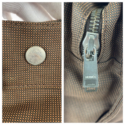 Hermes Air Line Mm Brown Canvas Tote Bag With Silver Hardware