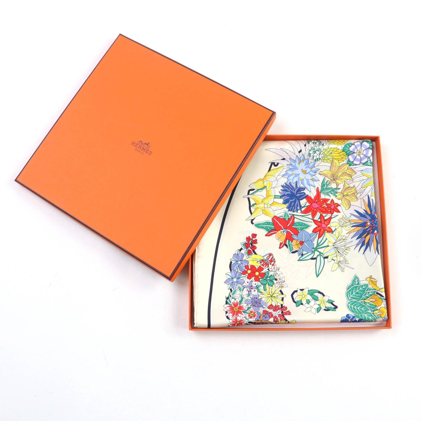 Hermes Carr 90 Plani Fleur 100% Silk Scarf