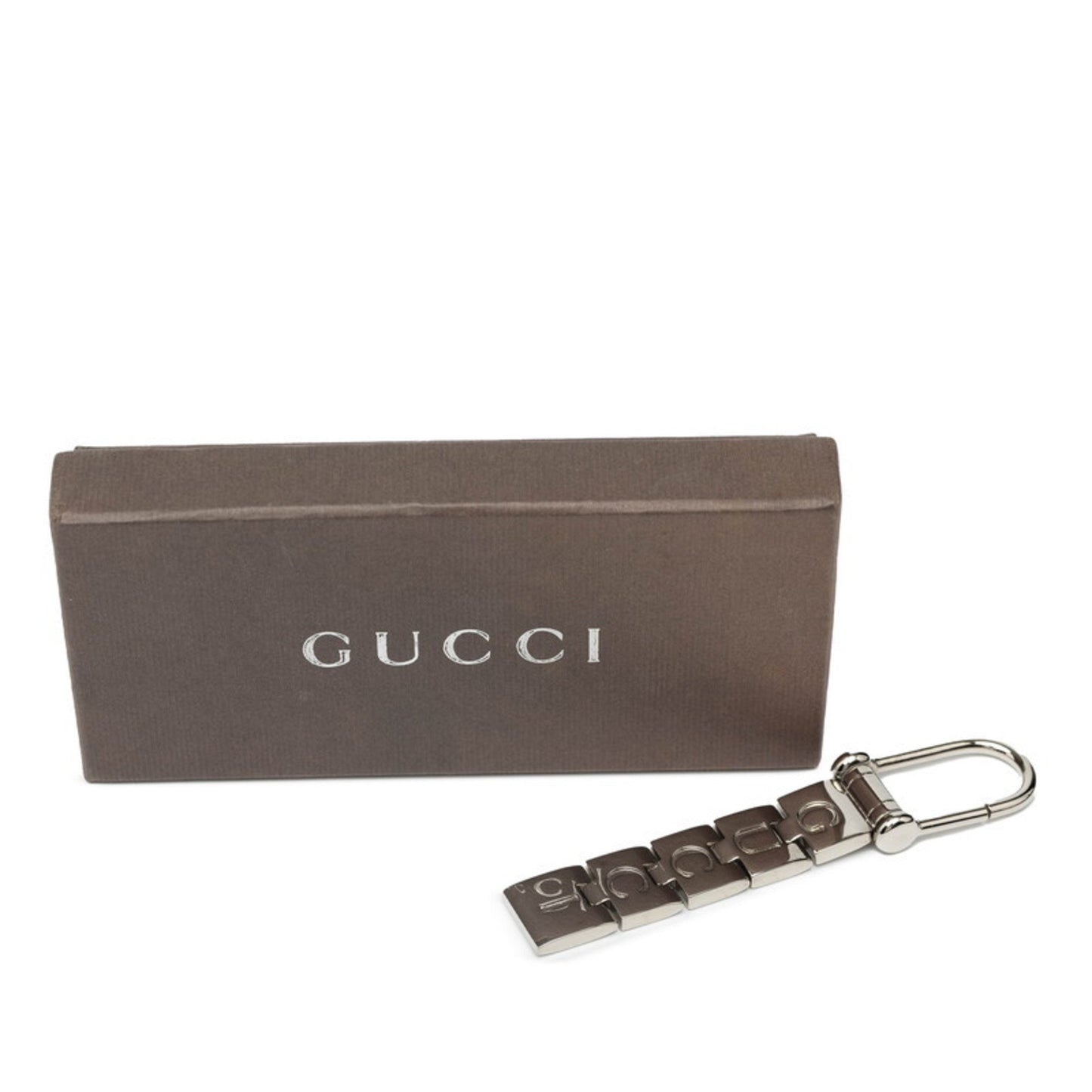Gucci Logo Keychain Charm In Silver Metal