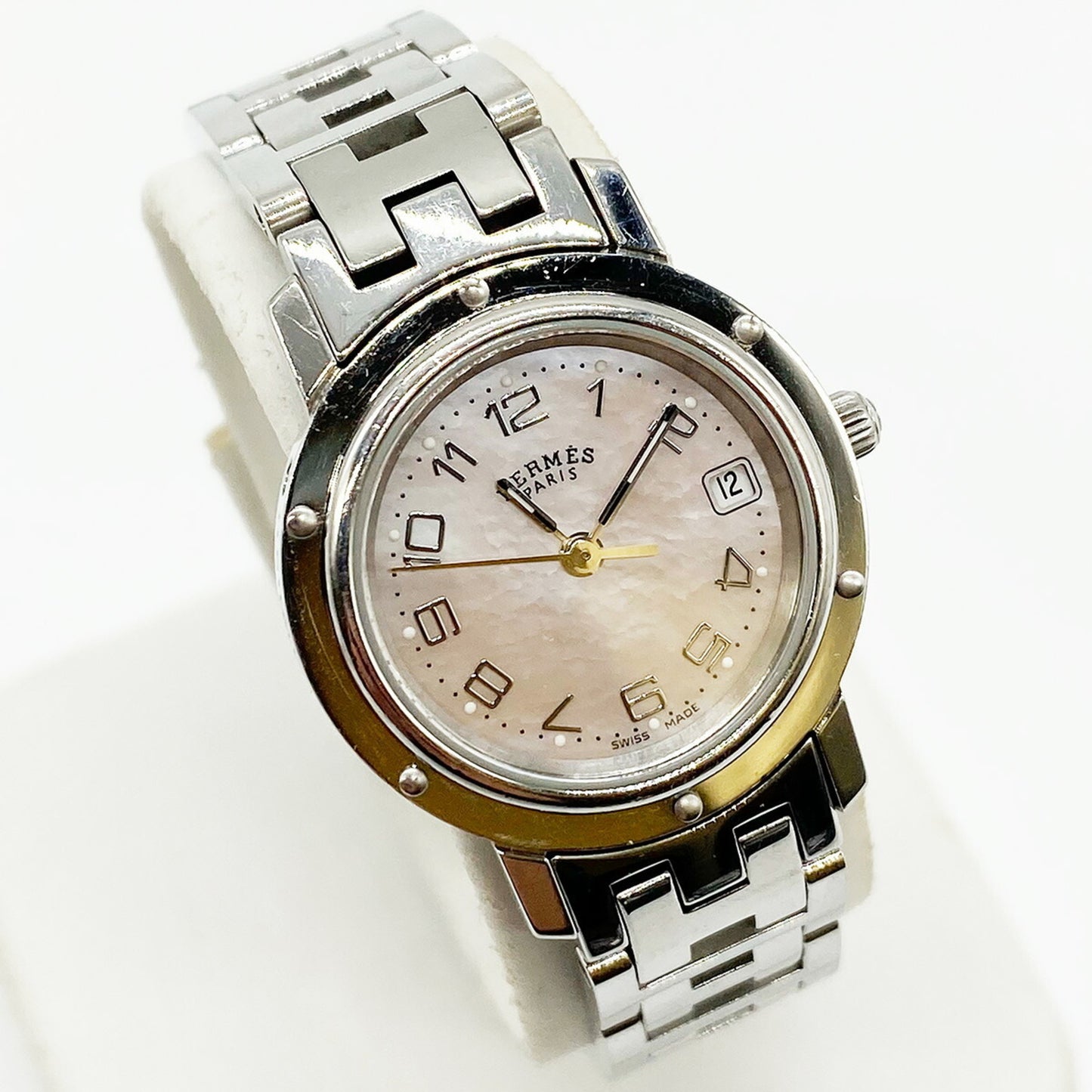Hermes Watch Cl4.210 Clipper Quartz Pink Shell Stainless Steel Dial