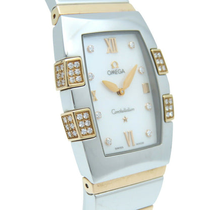 Omega Constellation Quadrella 1286.75 Quartz Watch Ss/Diamond/Pink Gold White Shell 0219Omega
