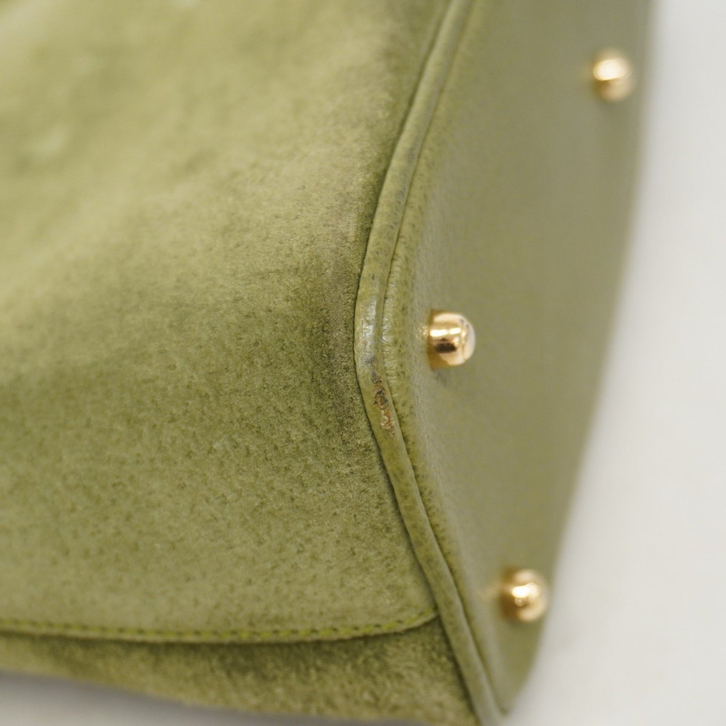 Gucci Bamboo Handbag 000 1046 0290 Suede Green Champagne 2-Way Bag