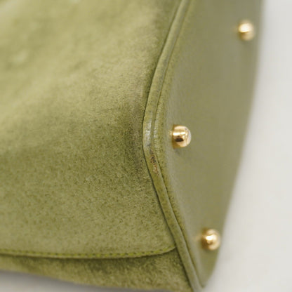 Gucci Bamboo Handbag 000 1046 0290 Suede Green Champagne 2-Way Bag