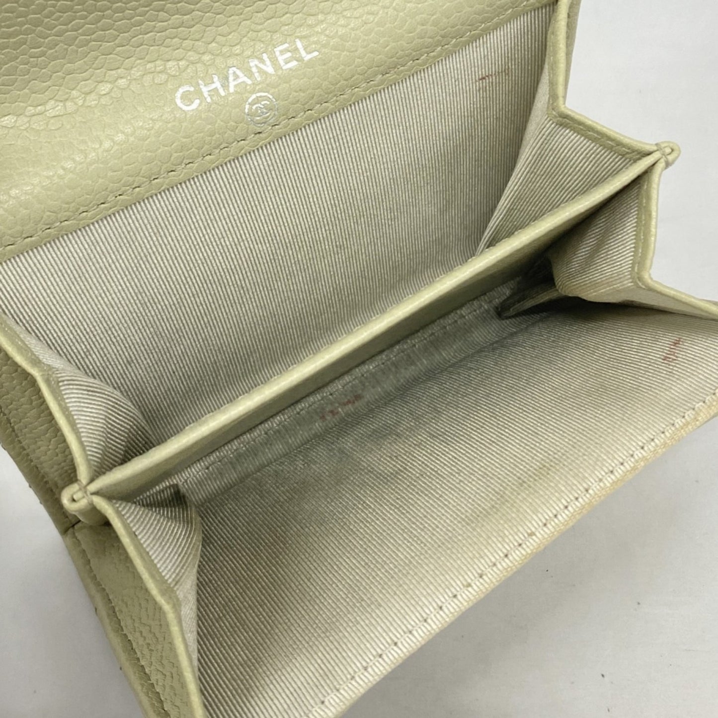 Chanel Matelasse Business Card Case In Beige Caviar Leather
