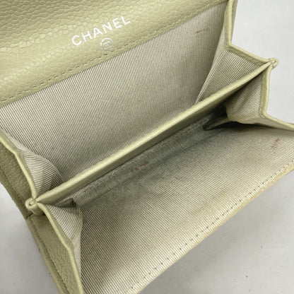 Chanel Matelasse Business Card Case In Beige Caviar Leather