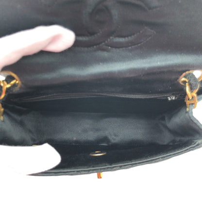 Vintage Chanel Mini Matelasse Coco Mark Turnlock Black Satin Crossbody Shoulder Bag