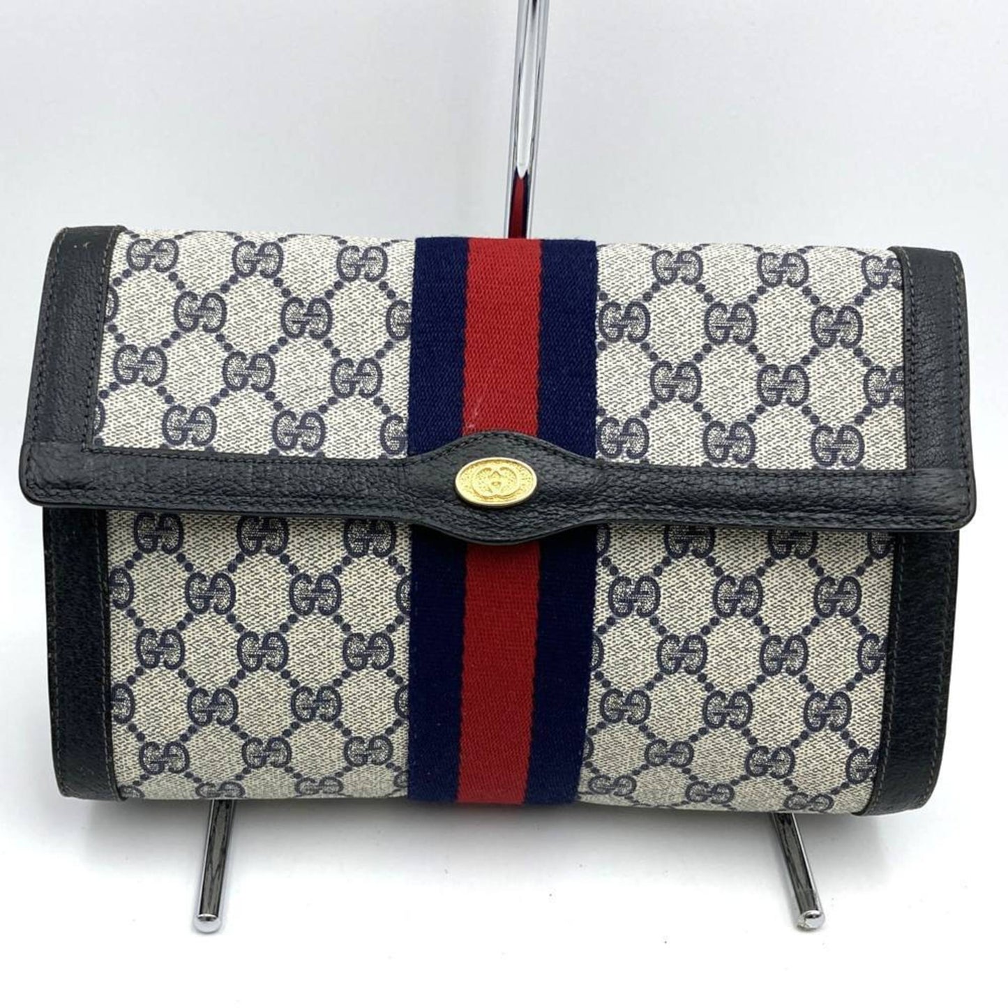 Gucci 001 019 Clutch Bag/Second Bag Navy Sherry Line Gg Supreme Canvas