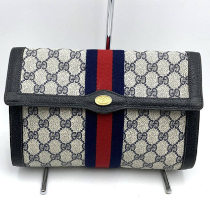 Gucci 001 019 Clutch Bag/Second Bag Navy Sherry Line Gg Supreme Canvas