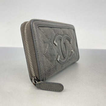 Chanel Cc Filigree Wallet/Coin Case In Caviar Leather (Grey)