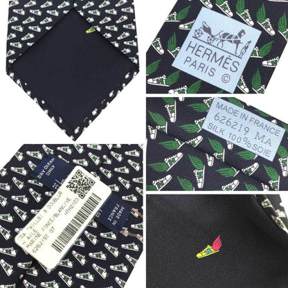 Hermes Hermes Tie 626219T 07 H Aile Sneakers Silk Marine Fonce/Blanc/Ve Navy