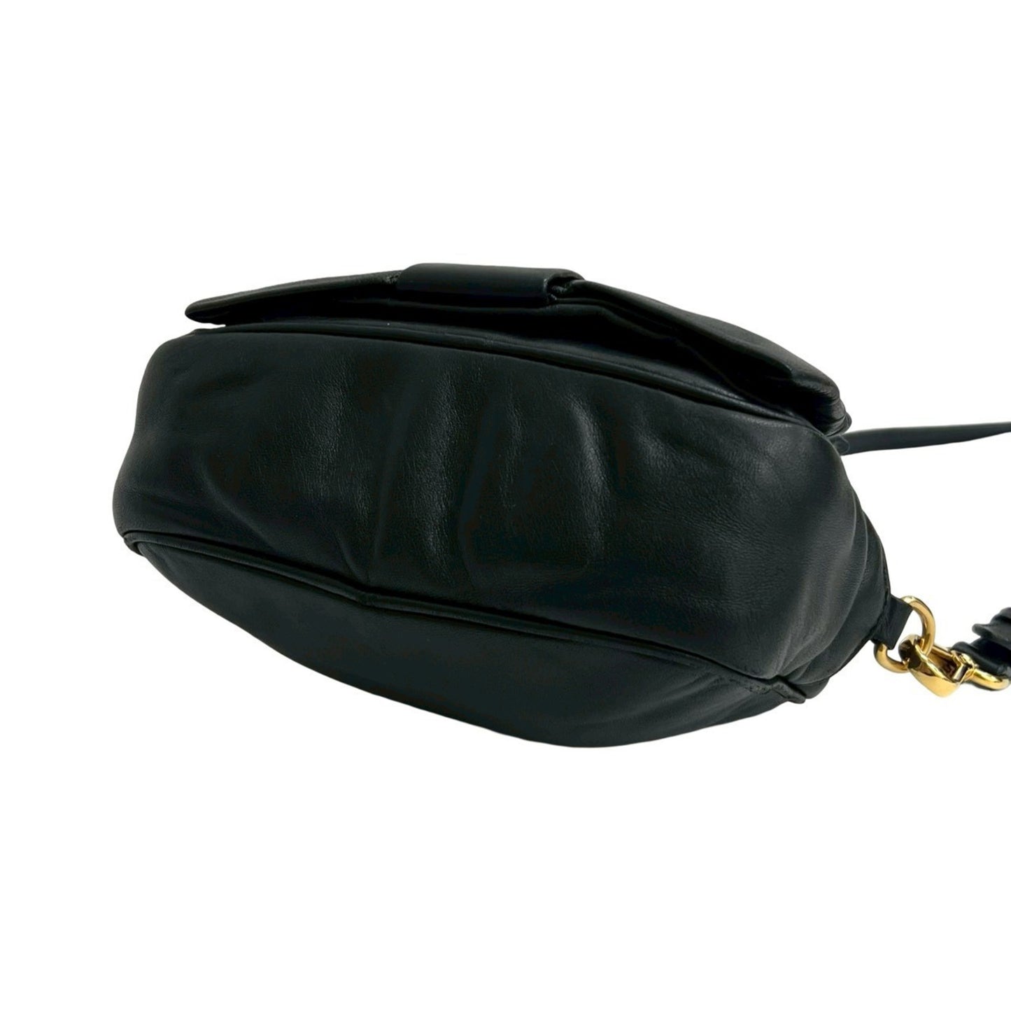 Prada Prada Logo Ribbon Motif Leather Mini Shoulder Bag Pochette Sacoche Black E74-6