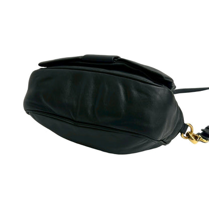 Prada Prada Logo Ribbon Motif Leather Mini Shoulder Bag Pochette Sacoche Black E74-6